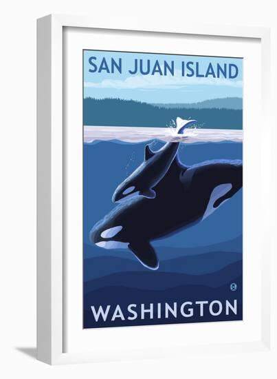 San Juan Island, Washington - Orca and Calf-Lantern Press-Framed Premium Giclee Print