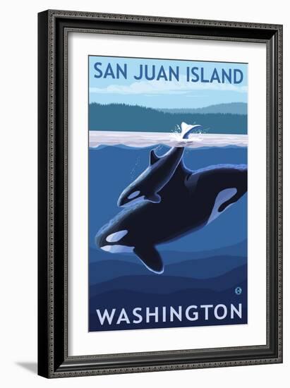 San Juan Island, Washington - Orca and Calf-Lantern Press-Framed Premium Giclee Print