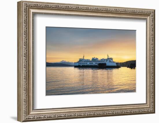 San Juan Islands Ferry approaching dock at sunrise in Guemes Channel Anacortes, Washington State-Alan Majchrowicz-Framed Photographic Print