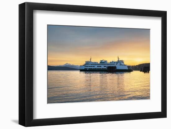 San Juan Islands Ferry approaching dock at sunrise in Guemes Channel Anacortes, Washington State-Alan Majchrowicz-Framed Photographic Print