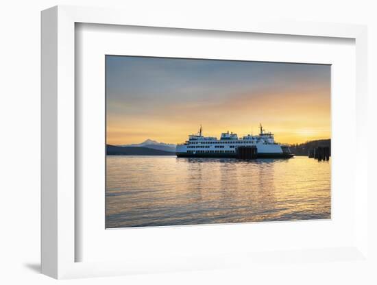 San Juan Islands Ferry approaching dock at sunrise in Guemes Channel Anacortes, Washington State-Alan Majchrowicz-Framed Photographic Print