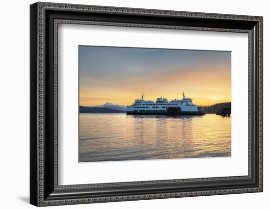 San Juan Islands Ferry approaching dock at sunrise in Guemes Channel Anacortes, Washington State-Alan Majchrowicz-Framed Photographic Print