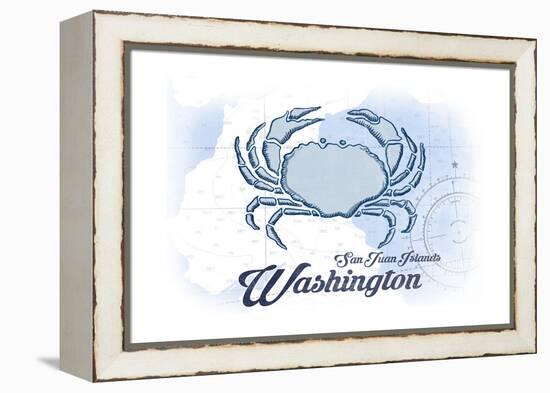 San Juan Islands, Washington - Crab - Blue - Coastal Icon-Lantern Press-Framed Stretched Canvas