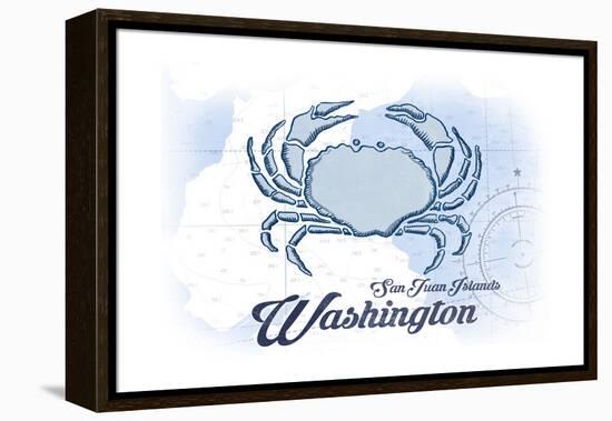 San Juan Islands, Washington - Crab - Blue - Coastal Icon-Lantern Press-Framed Stretched Canvas