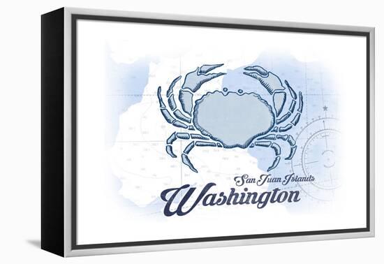 San Juan Islands, Washington - Crab - Blue - Coastal Icon-Lantern Press-Framed Stretched Canvas