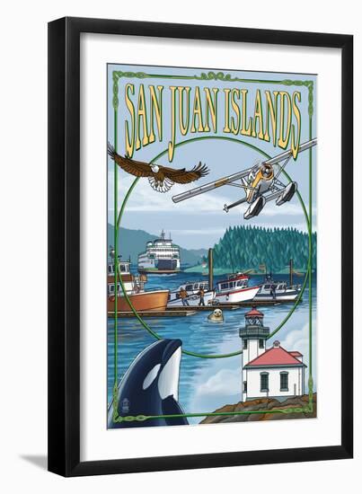 San Juan Islands, Washington - Montage-Lantern Press-Framed Art Print