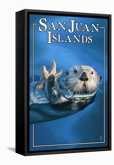San Juan Islands, Washington - Sea Otter-Lantern Press-Framed Stretched Canvas