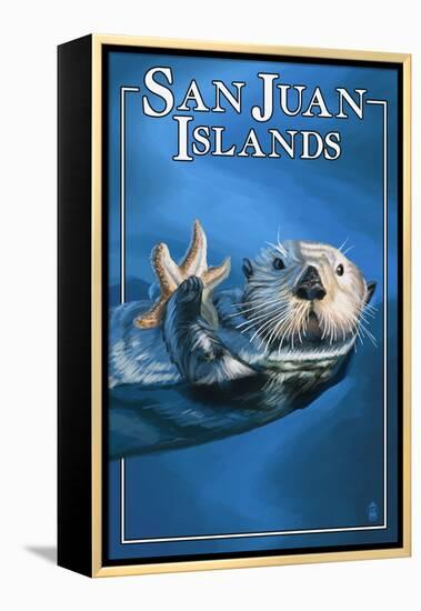 San Juan Islands, Washington - Sea Otter-Lantern Press-Framed Stretched Canvas