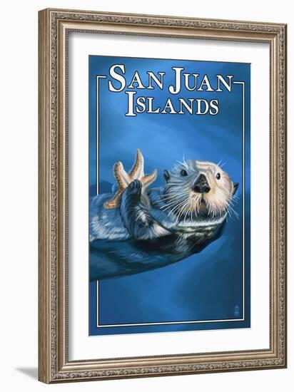 San Juan Islands, Washington - Sea Otter-Lantern Press-Framed Art Print