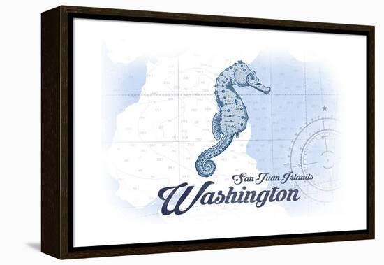 San Juan Islands, Washington - Seahorse - Blue - Coastal Icon-Lantern Press-Framed Stretched Canvas