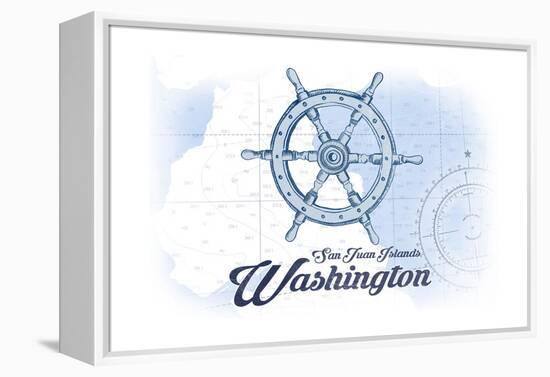 San Juan Islands, Washington - Ship Wheel - Blue - Coastal Icon-Lantern Press-Framed Stretched Canvas