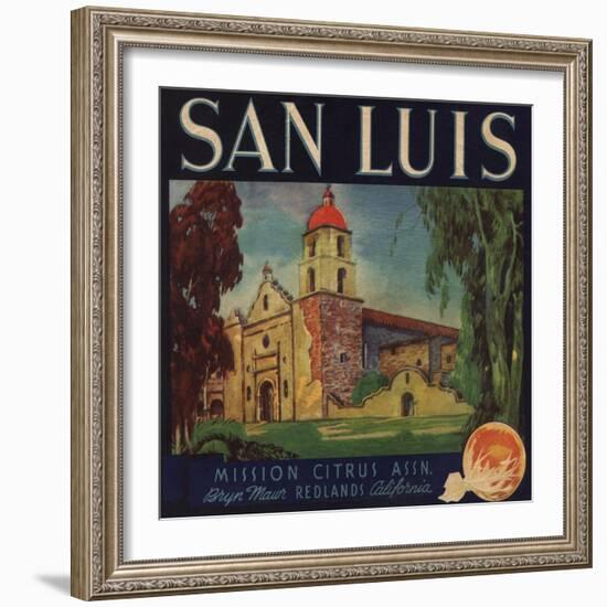 San Luis Brand - Redlands, California - Citrus Crate Label-Lantern Press-Framed Art Print