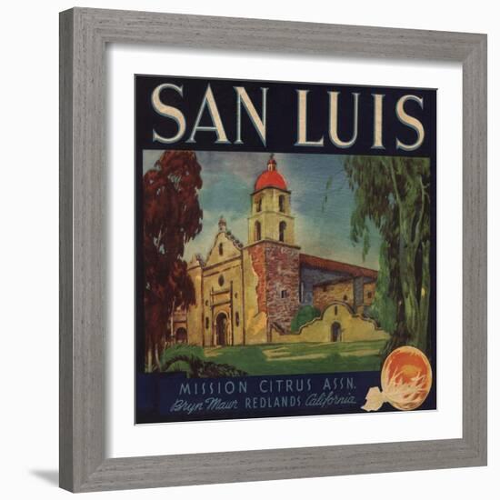 San Luis Brand - Redlands, California - Citrus Crate Label-Lantern Press-Framed Art Print