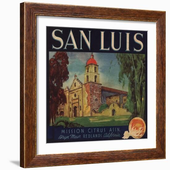 San Luis Brand - Redlands, California - Citrus Crate Label-Lantern Press-Framed Art Print