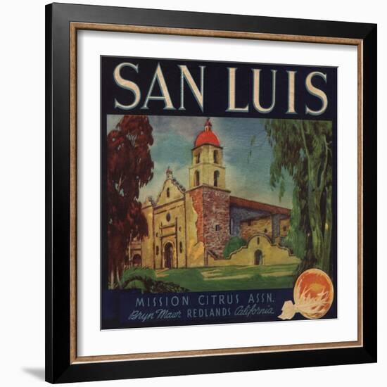 San Luis Brand - Redlands, California - Citrus Crate Label-Lantern Press-Framed Art Print