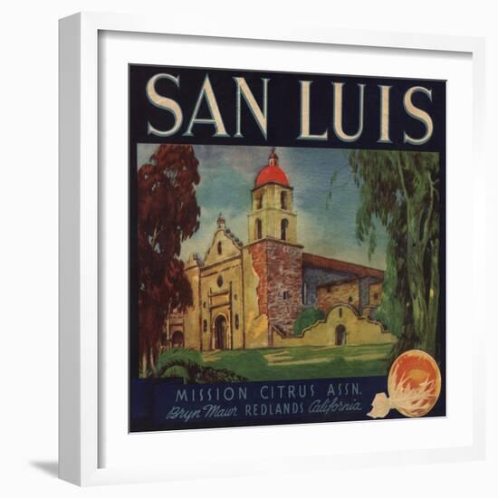 San Luis Brand - Redlands, California - Citrus Crate Label-Lantern Press-Framed Art Print