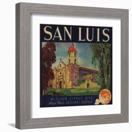 San Luis Brand - Redlands, California - Citrus Crate Label-Lantern Press-Framed Art Print