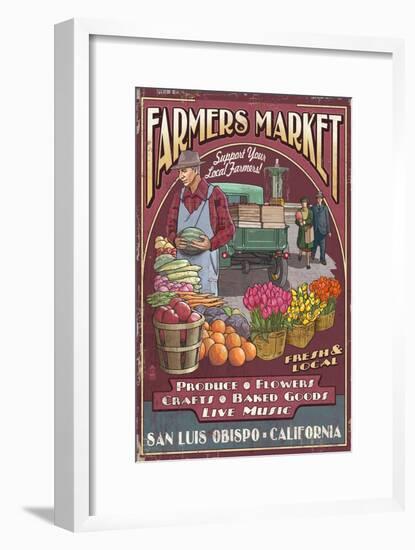 San Luis Obispo, California - Farmers Market Vintage Sign-Lantern Press-Framed Art Print