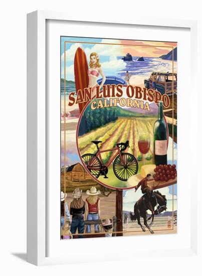 San Luis Obispo, California - Garden Montage-Lantern Press-Framed Art Print