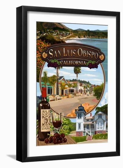 San Luis Obispo, California - Montage-Lantern Press-Framed Art Print