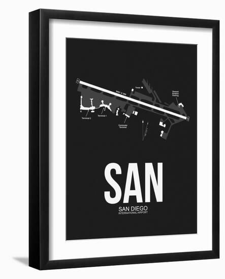 SAN San Diego Airport Black-NaxArt-Framed Art Print