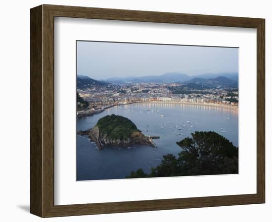 San Sebastian Bay at Night, Basque Country, Euskadi, Spain-Christian Kober-Framed Photographic Print