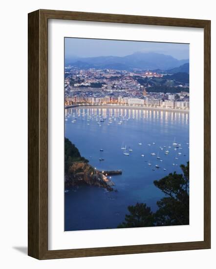 San Sebastian Bay at Night, Basque Country, Euskadi, Spain-Christian Kober-Framed Photographic Print