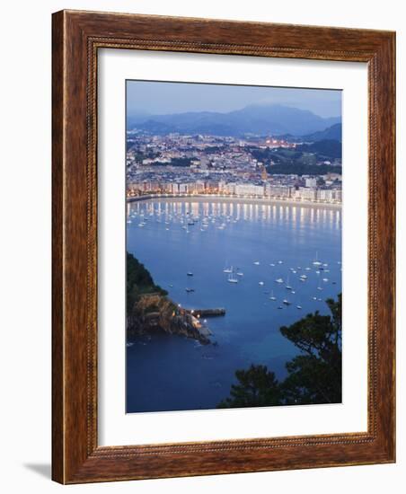 San Sebastian Bay at Night, Basque Country, Euskadi, Spain-Christian Kober-Framed Photographic Print