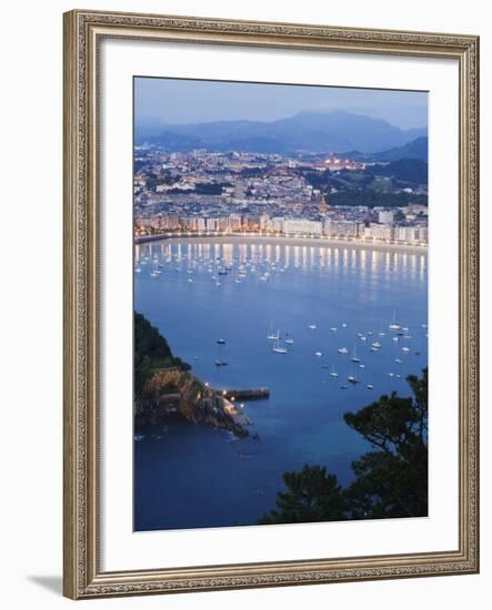 San Sebastian Bay at Night, Basque Country, Euskadi, Spain-Christian Kober-Framed Photographic Print