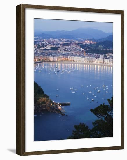 San Sebastian Bay at Night, Basque Country, Euskadi, Spain-Christian Kober-Framed Photographic Print