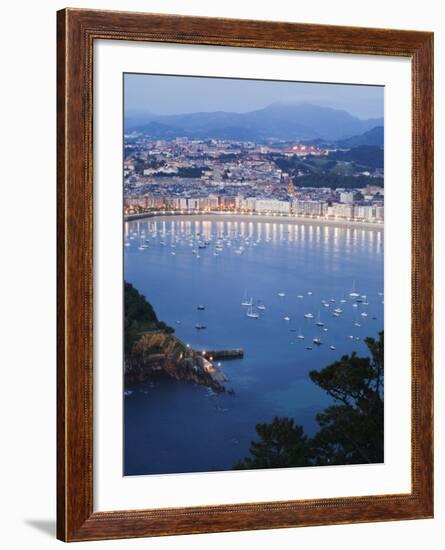 San Sebastian Bay at Night, Basque Country, Euskadi, Spain-Christian Kober-Framed Photographic Print