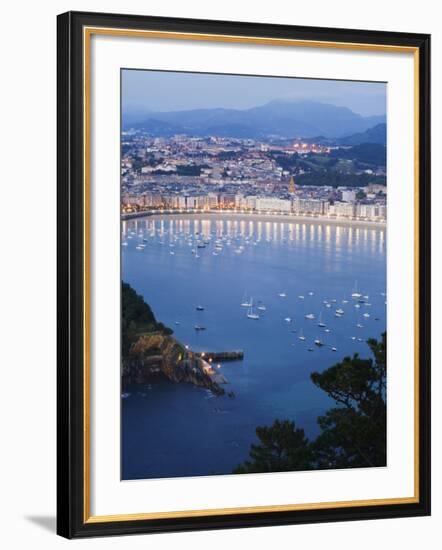 San Sebastian Bay at Night, Basque Country, Euskadi, Spain-Christian Kober-Framed Photographic Print