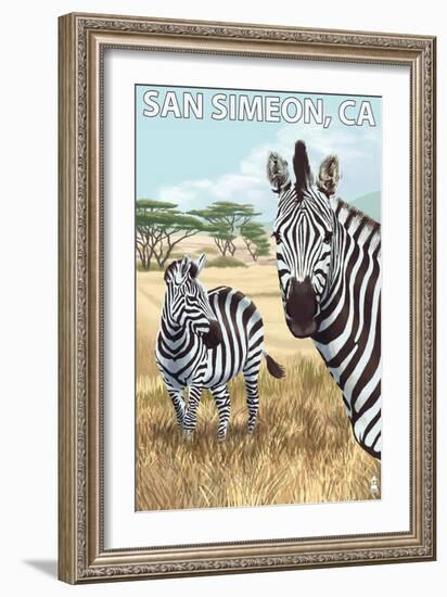 San Simeon, CA - Zebra Scene --Lantern Press-Framed Art Print