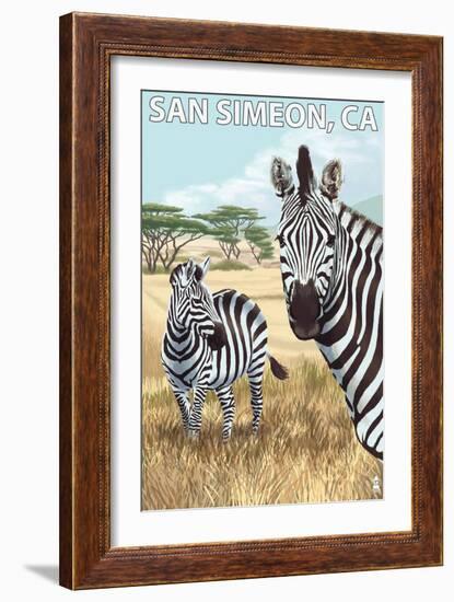 San Simeon, CA - Zebra Scene --Lantern Press-Framed Art Print