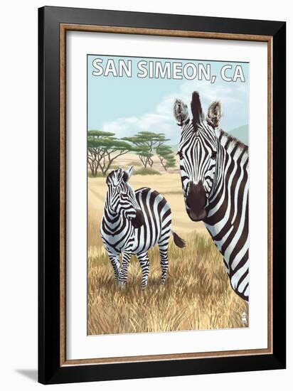 San Simeon, CA - Zebra Scene --Lantern Press-Framed Art Print