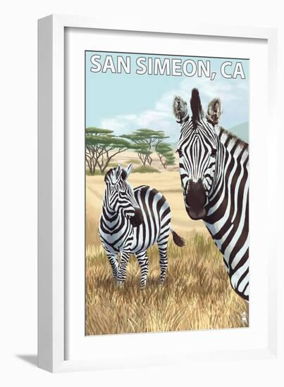 San Simeon, CA - Zebra Scene --Lantern Press-Framed Art Print