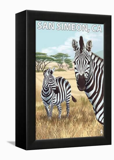 San Simeon, CA - Zebra Scene --Lantern Press-Framed Stretched Canvas