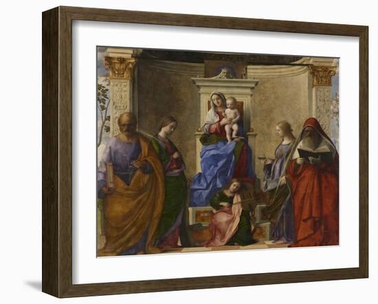 San Zaccaria Altarpiece (Madonna with Child, Sts Peter, Catherine of Alexandria, Lucy, and Jerome)-Giovanni Bellini-Framed Giclee Print