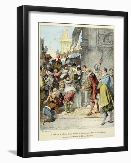 Sancho Panza Becomes Governor of the City of Barataria. 'Story of Don Quixote,' by Jules David.-Jules David-Framed Art Print