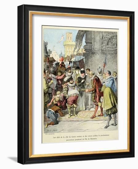 Sancho Panza Becomes Governor of the City of Barataria. 'Story of Don Quixote,' by Jules David.-Jules David-Framed Art Print