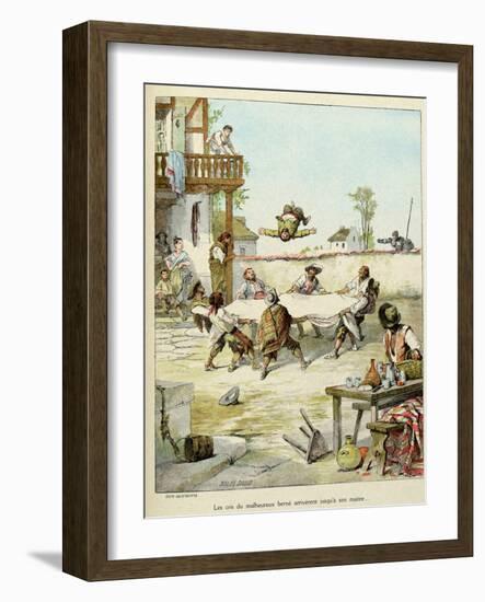 Sancho Panza Mauled at the Tavern. 'Story of Don Quixote,' Illus. by Jules David.-Jules David-Framed Art Print