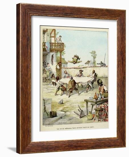 Sancho Panza Mauled at the Tavern. 'Story of Don Quixote,' Illus. by Jules David.-Jules David-Framed Art Print