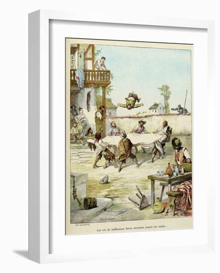 Sancho Panza Mauled at the Tavern. 'Story of Don Quixote,' Illus. by Jules David.-Jules David-Framed Art Print