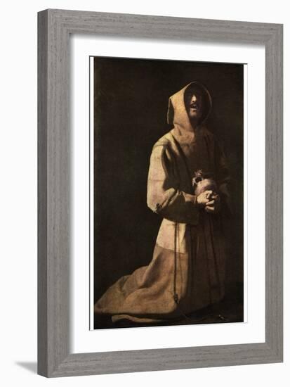 Sanctity: St Francis in Meditation, 1635-1639-Francisco de Zurbaran-Framed Giclee Print