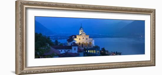 Sanctuary of Madonna Del Sasso Illuminated at Dusk, Locarno, Lake Maggiore-Doug Pearson-Framed Photographic Print