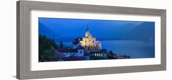 Sanctuary of Madonna Del Sasso Illuminated at Dusk, Locarno, Lake Maggiore-Doug Pearson-Framed Photographic Print