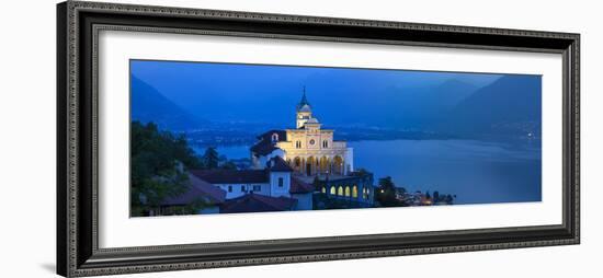 Sanctuary of Madonna Del Sasso Illuminated at Dusk, Locarno, Lake Maggiore-Doug Pearson-Framed Photographic Print