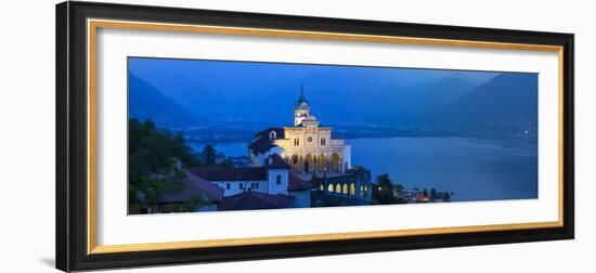 Sanctuary of Madonna Del Sasso Illuminated at Dusk, Locarno, Lake Maggiore-Doug Pearson-Framed Photographic Print