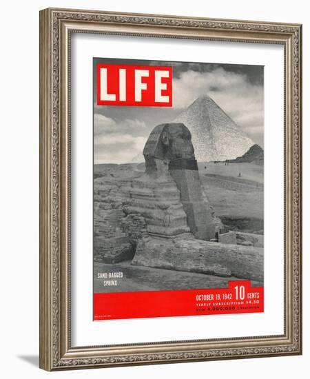 Sand-bagged Sphinx, Wartime Worries over Things of Antiquity, October 19, 1942-Bob Landry-Framed Photographic Print