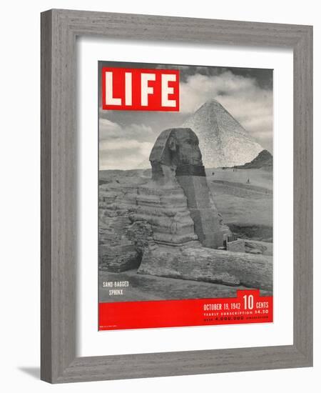 Sand-bagged Sphinx, Wartime Worries over Things of Antiquity, October 19, 1942-Bob Landry-Framed Photographic Print